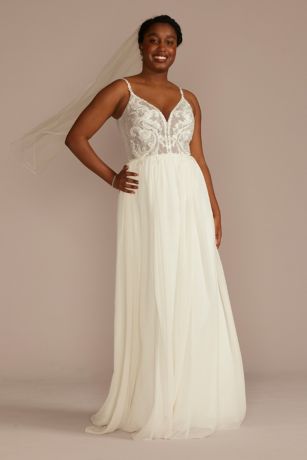 DB Studio Lace Bodice Spaghetti Strap A-line Wedding Dress